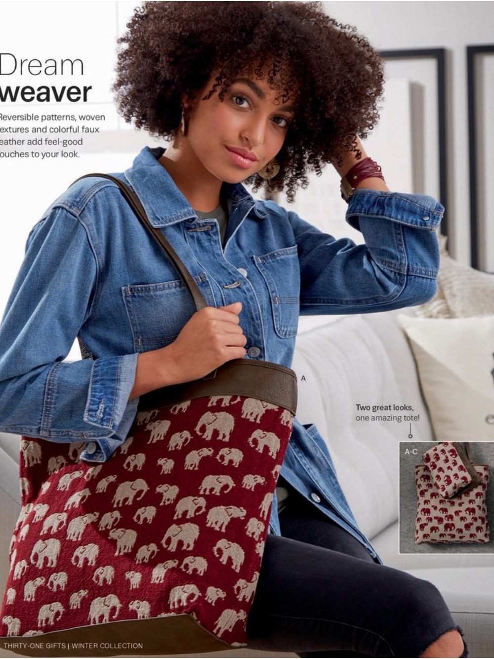 Thirty-One Reversible Tote in the Safari Weave pattern and small pouch